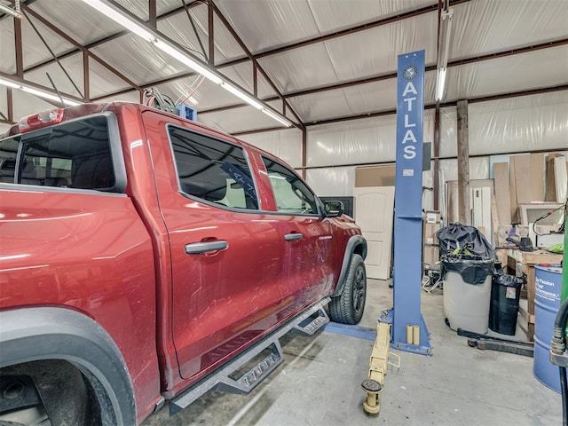 garage with metal wall