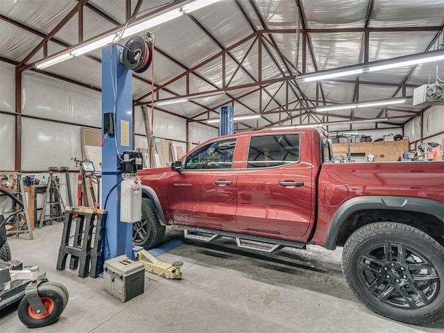 garage with metal wall