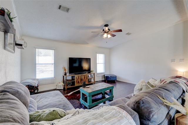 living room featuring ceiling fan