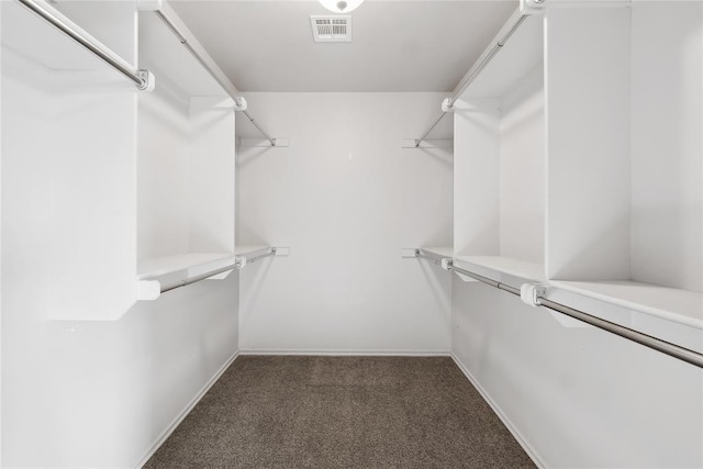 walk in closet with dark colored carpet