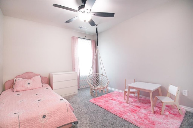 bedroom featuring carpet and ceiling fan