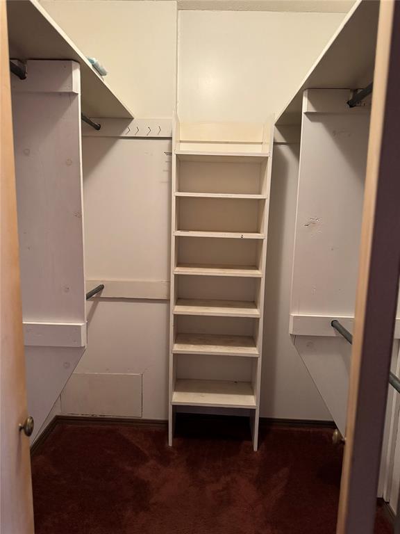 spacious closet with dark carpet