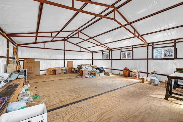 miscellaneous room with lofted ceiling