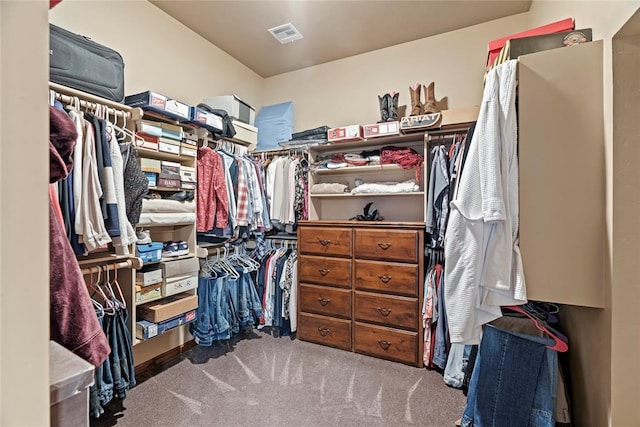 walk in closet with carpet