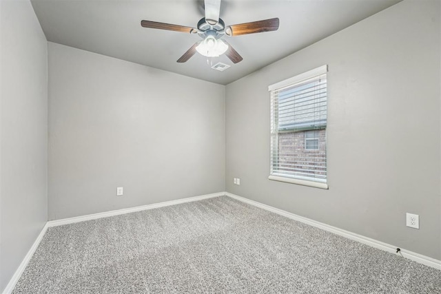 empty room with carpet floors and ceiling fan