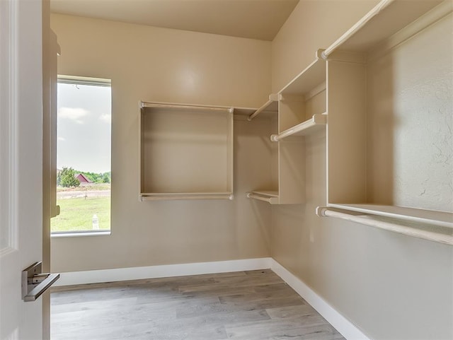 spacious closet with light hardwood / wood-style flooring