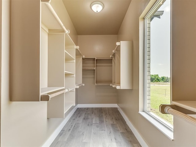 spacious closet with light hardwood / wood-style flooring