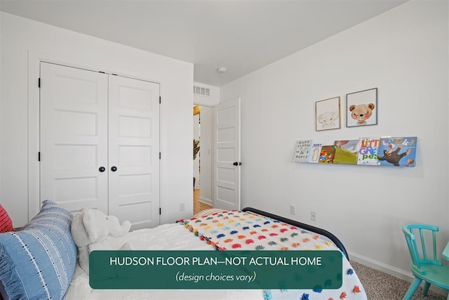 bedroom with carpet floors and a closet