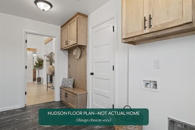 mudroom featuring dark wood-type flooring