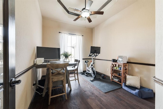 office area featuring ceiling fan and wood-type flooring