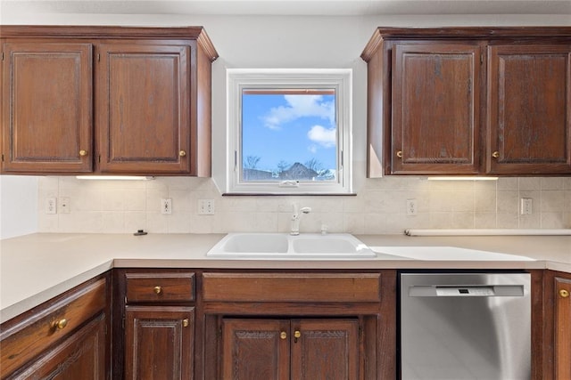 kitchen with dishwasher, sink, and decorative backsplash