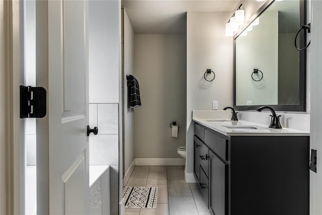 bathroom with tile patterned flooring, vanity, and toilet