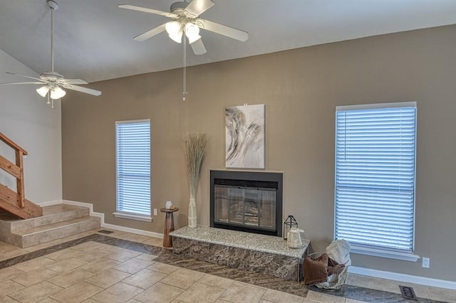 living room featuring ceiling fan