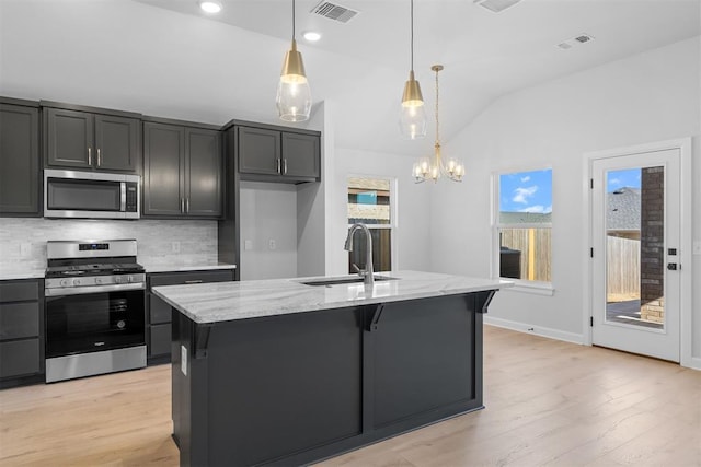 3400 Piney River Dr, Yukon, OK 73099 - kitchen with plenty of natural light, visible vents, appliances with stainless steel finishes, and a sink