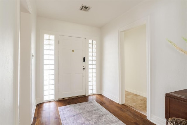 foyer entrance featuring dark wood-type flooring