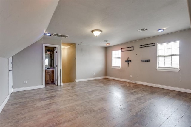 interior space featuring lofted ceiling and wood-type flooring