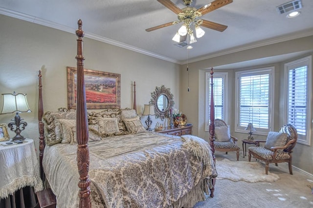 3225 Cotswold Sq, Norman, OK 73072 - carpeted bedroom with crown molding and ceiling fan