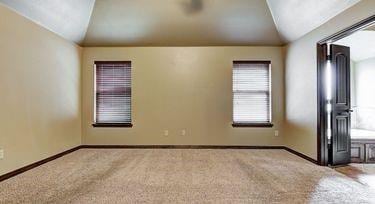 carpeted empty room with plenty of natural light and vaulted ceiling