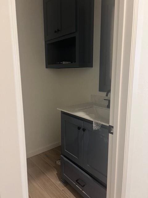 bathroom featuring vanity and wood-type flooring