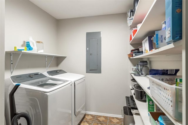 laundry area with washer and dryer and electric panel