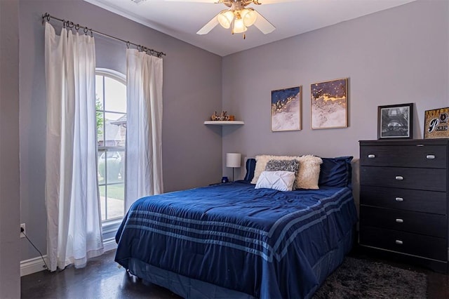 bedroom featuring ceiling fan