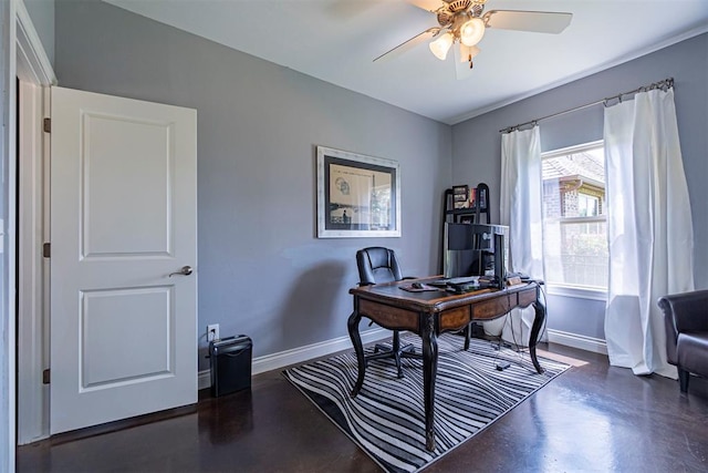 office area with ceiling fan