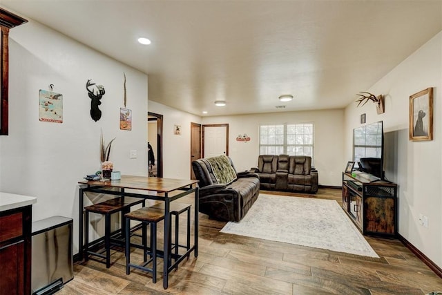 living room with dark wood-type flooring