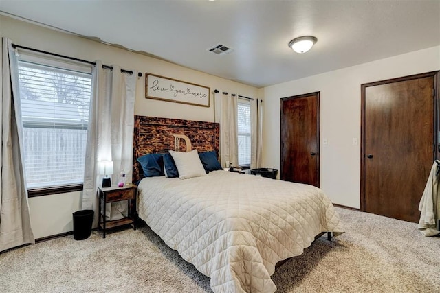 carpeted bedroom with multiple closets