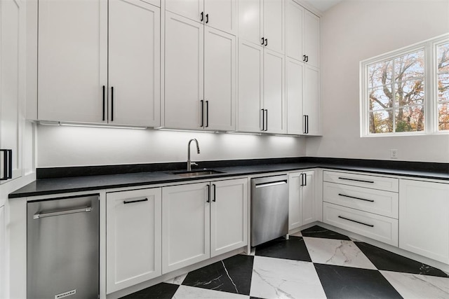 kitchen with white cabinetry, sink, and stainless steel dishwasher