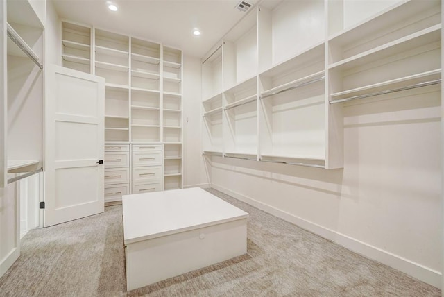 spacious closet with light colored carpet