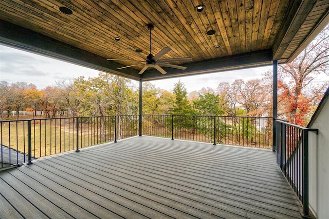 wooden deck with ceiling fan