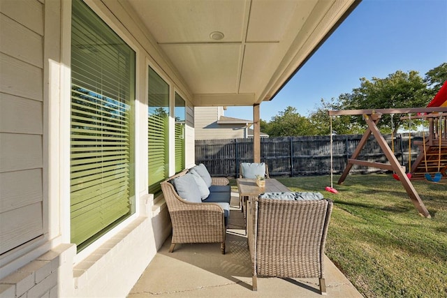 view of patio / terrace featuring a playground