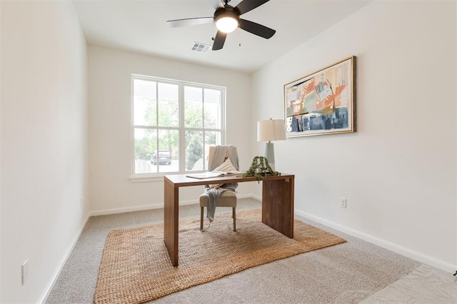 616 Montauk Way, Edmond, OK 73034 - office featuring a ceiling fan, visible vents, carpet, and baseboards
