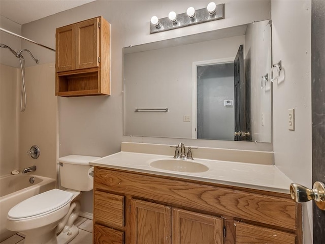 full bathroom featuring toilet, tile patterned flooring, shower / bathing tub combination, and vanity