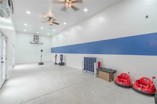 interior space featuring ceiling fan