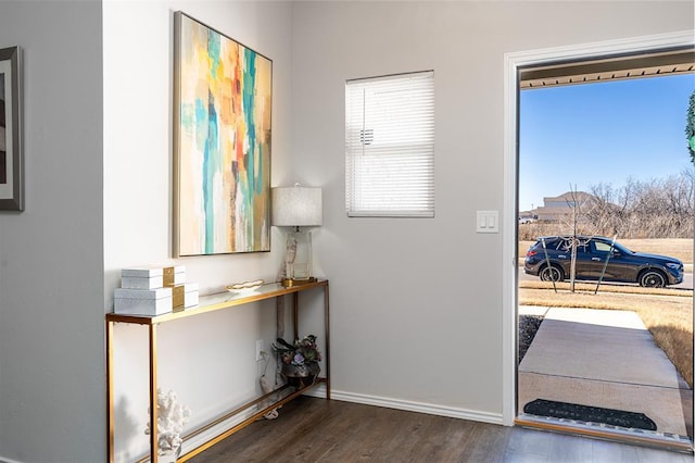 doorway featuring dark wood-type flooring