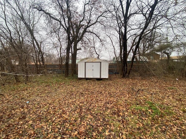 view of yard featuring a storage shed