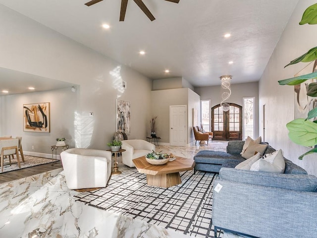 living room featuring ceiling fan