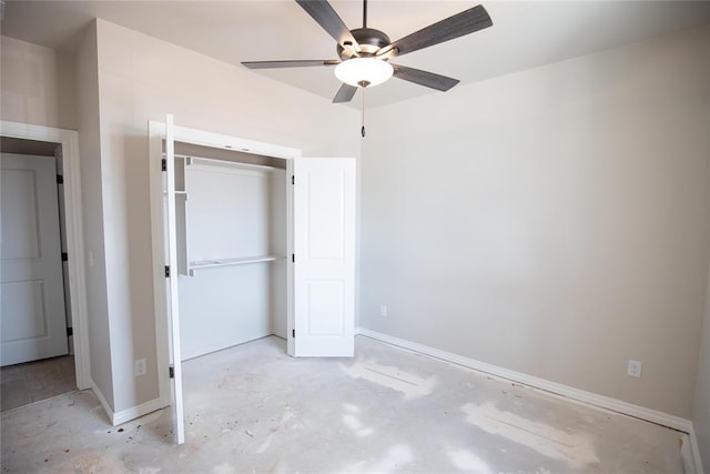 3105 Feather Dr, Yukon, OK 73099 - unfurnished bedroom with concrete flooring, a closet, and ceiling fan