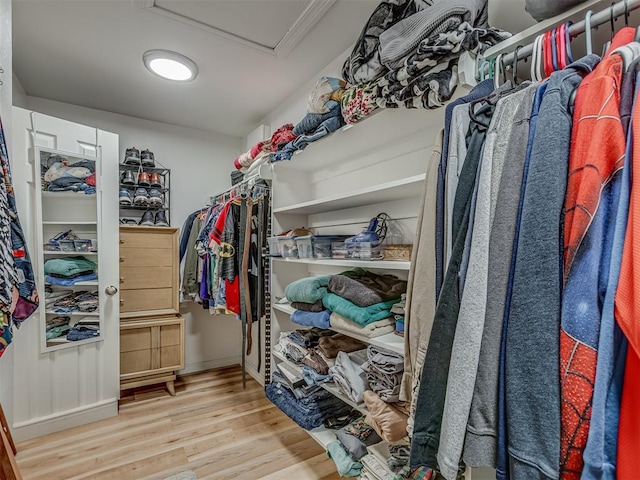 spacious closet featuring light hardwood / wood-style flooring