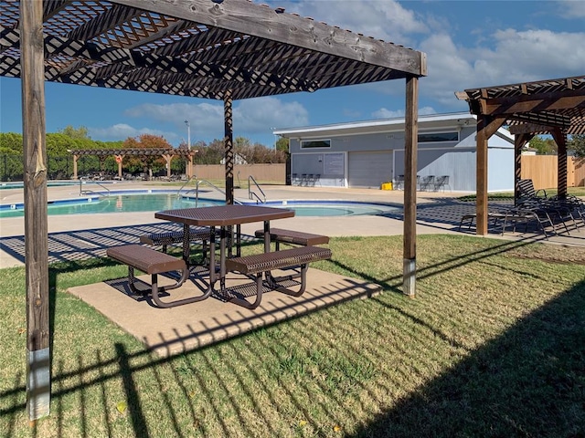 exterior space featuring a community pool and a pergola