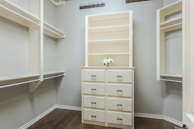 walk in closet featuring dark hardwood / wood-style floors