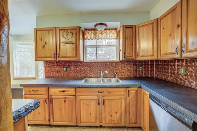 kitchen featuring dishwasher, sink, and decorative backsplash