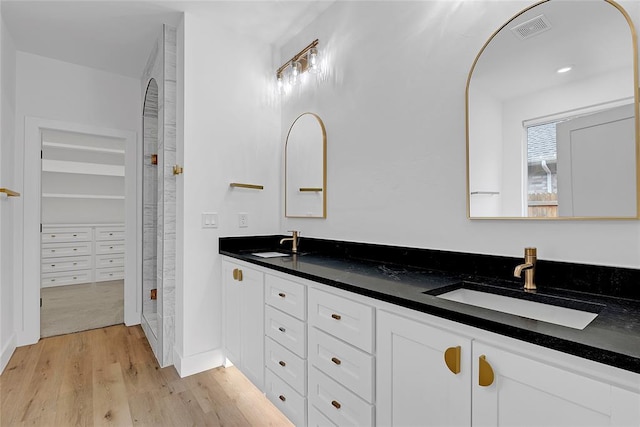 bathroom featuring hardwood / wood-style flooring and vanity