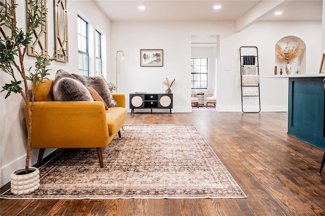 interior space with a wealth of natural light and dark hardwood / wood-style flooring