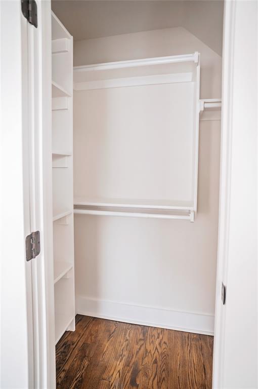 walk in closet featuring dark hardwood / wood-style flooring