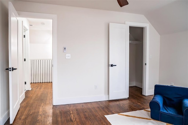 interior space with lofted ceiling and dark hardwood / wood-style floors