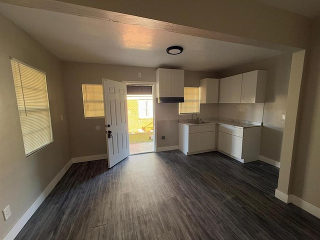 kitchen featuring white cabinetry, sink, and dark hardwood / wood-style floors