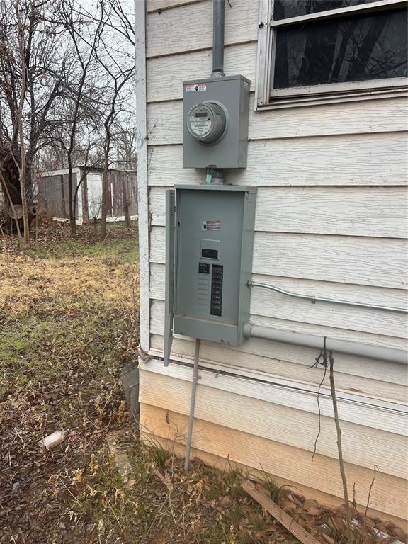 details with electric panel and electric meter