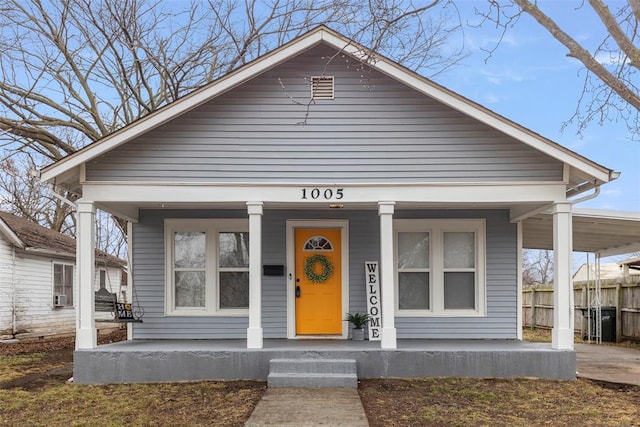 bungalow featuring covered porch